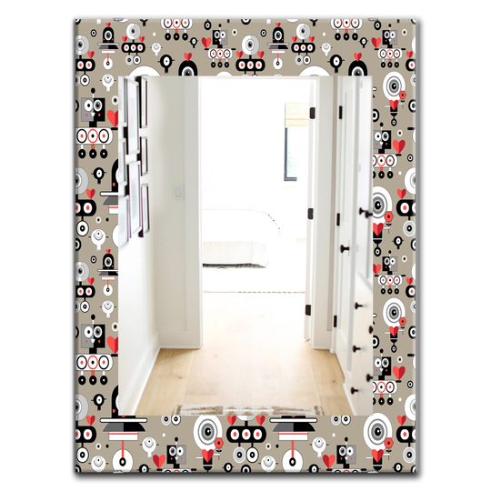 Designart 35.4-in x 23.6-in Grey/Silver Pattern Amusing Lovers Robots Modern Mirror