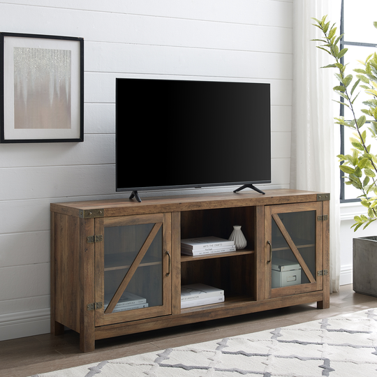 Walker Edison Farmhouse TV Cabinet - 59-in x 25-in - Rustic Oak