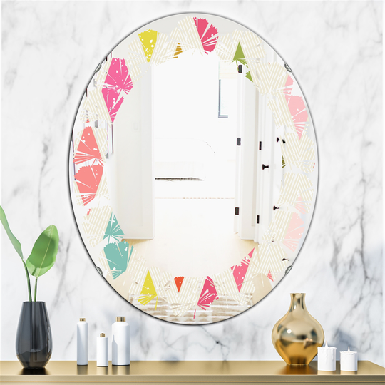 Designart Diamond Retro III Oval 31.5-in L x 23.7-in W Polished Modern Multicolour Wall Mounted Mirror
