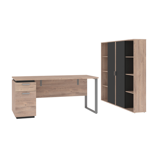 Bestar Aquarius 66W Desk and Pedestal & Storage Cabinets in Rustic Brown