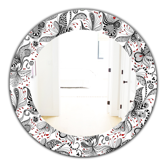 Designart 24-in x 24-in White/Black/Red Floral Pattern Bohemian and Eclectic Mirror