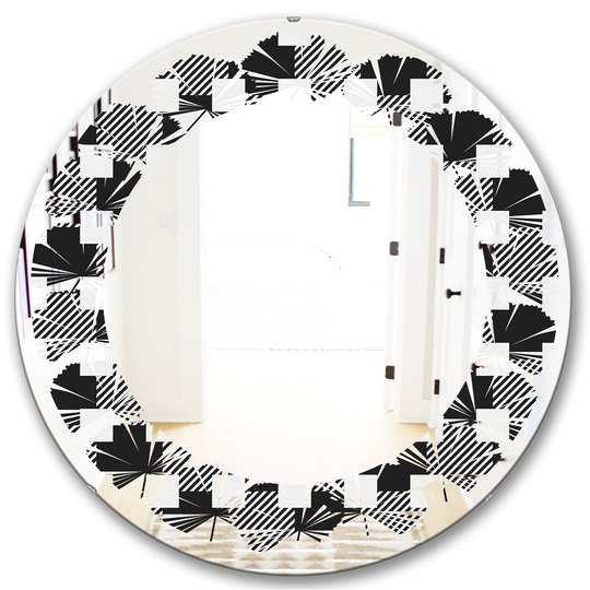 Designart 24-in x 24-in Geometric Monochrome Pattern II Modern Round Mirror in Black