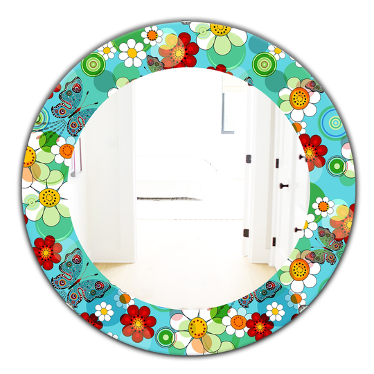 Designart 24-in x 24-in Blue Vintage Flowers Bohemian and Eclectic Mirror