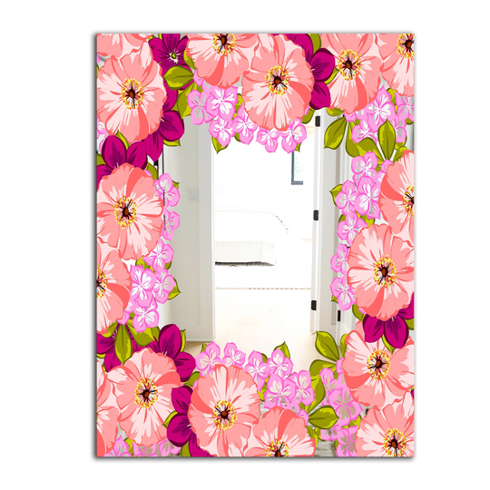 Designart Garland Vivid 7 Rectangular 35.4-in L x 23.6-in W Polished Farmhouse Pink Wall Mounted Mirror