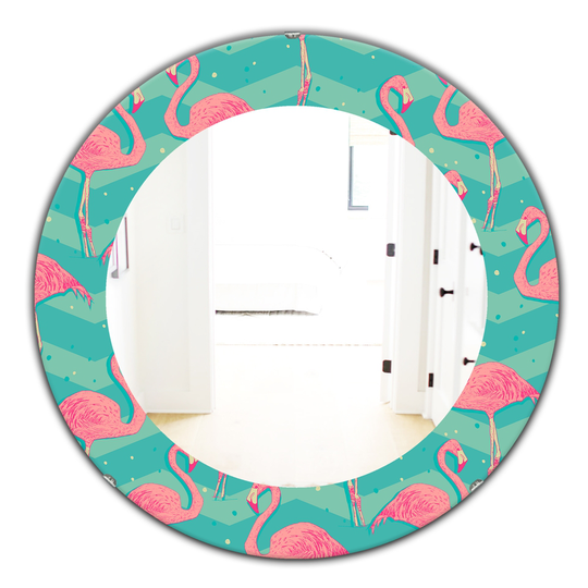 Designart 24-in x 24-in Blue Flamingo Traditional Mirror