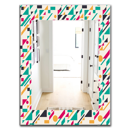 Designart 35.4-in x 23.6-in Blue Retro Abstract Geometric Pattern Modern Mirror