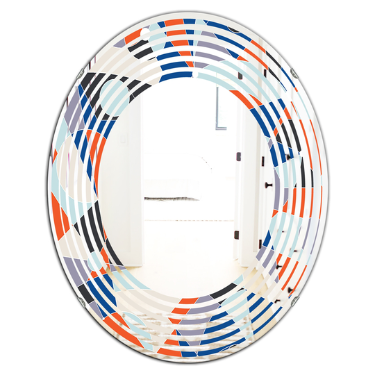 Designart 31.5-in L x 23.7-in W Oval Orange Retro Geometric Grid IV Modern Polished Wall Mirror