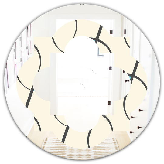 Designart Grey 24-in Round Retro Geometrical Abstract Minimal Pattern I Polished Wall Mirror