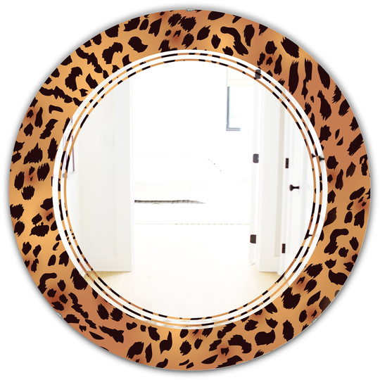 Designart 24-in x 24-in Leopard Fur Safari III Modern and Round Wall Mirror in Brown