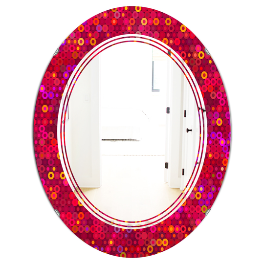 Designart 31.5-in Circular Retro Design III Modern Oval Wall Mirror in Red