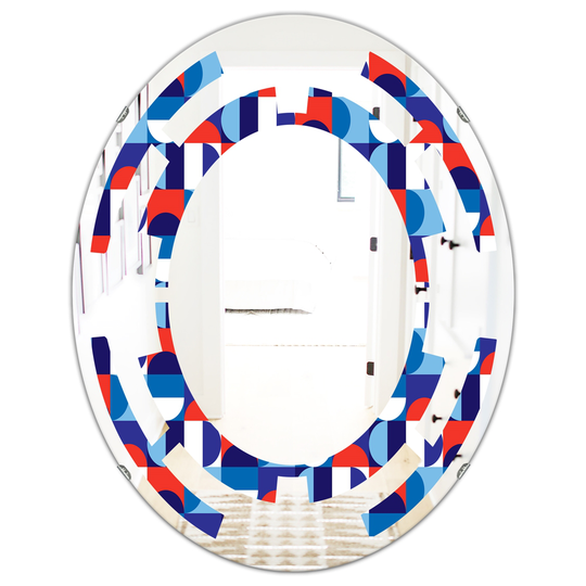 Designart 31.5-in x 23.7-in Blue, Red and White Polka Dots Modern Oval Wall Mirror