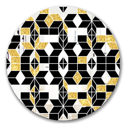 Designart Triangular Diamond Universe 1 Round 24-in L x 24-in W Polished Mid-Century Black Wall Mounted Mirror