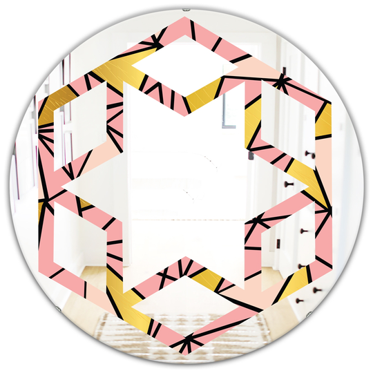 Designart Round 24-in Pink Triangular Gold Design II Polished Wall Mirror