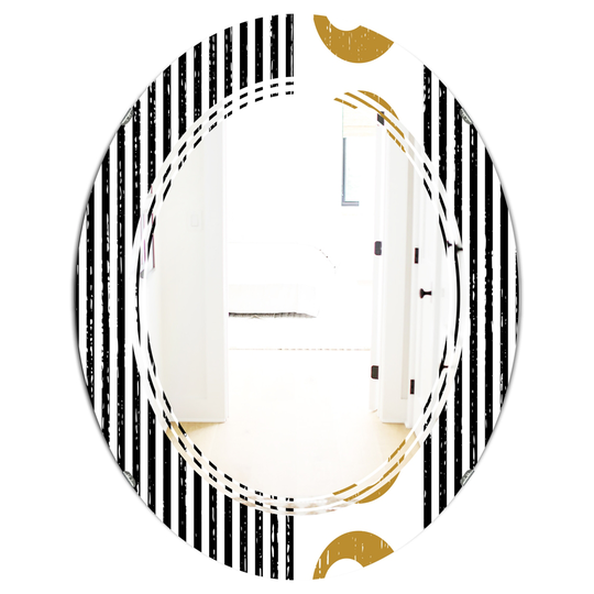 Designart 31.5-in x 23.7-in Vertical Retro Geometrical Pattern I Modern Oval Wall Mirror in Black