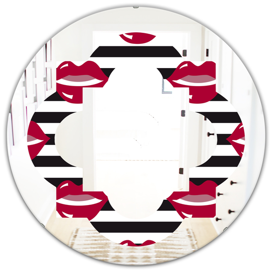 Designart 24-in Round Black and Red Lips Fashion Pattern Polished Wall Mirror