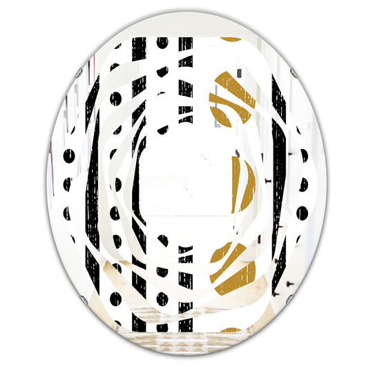 Designart 31.5-in x 23.7-in Retro Geometrical Abstract Minimal Pattern VII Modern Oval Mirror - Black