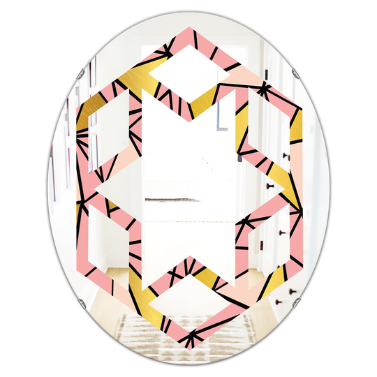 Designart 31.5-in L x 23.7-in W Pink Oval Triangular Gold Design II Polished Wall Mirror