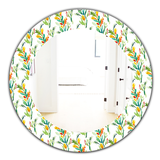 Designart 24-in x 24-in Green Pattern with Watercolour Floral Elements Farmhouse Mirror