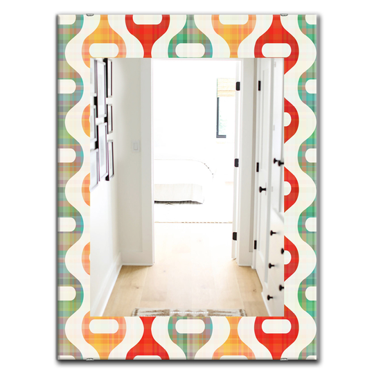 Designart Canada 35.4-in L x 23.6-in W Rectangle Orange Yellow and Green Shapes Polished Wall Mirror
