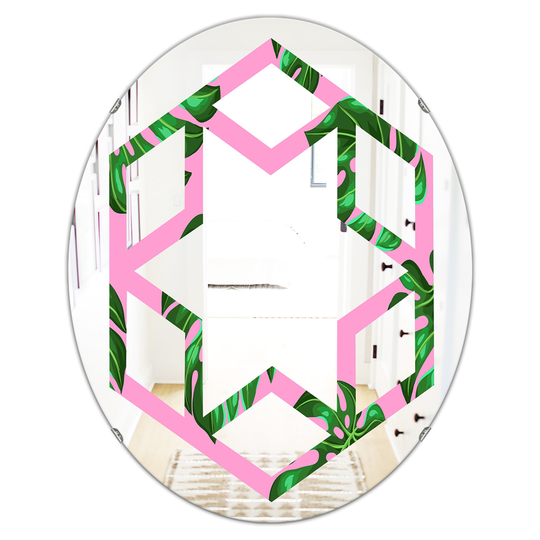 Designart 31.5-in Tropical Palm Leaves III Modern Oval Wall Mirror in Green