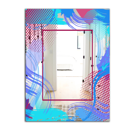 Designart Groovy Jungle 13 Rectangular 35.4-in L x 23.6-in W Polished Mid-Century Blue Wall Mounted Mirror