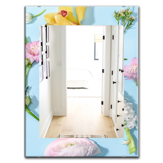 Designart Canada 35.4-in L x 23.6-in W Rectangle Blooming Flowers Polished Wall Mirror
