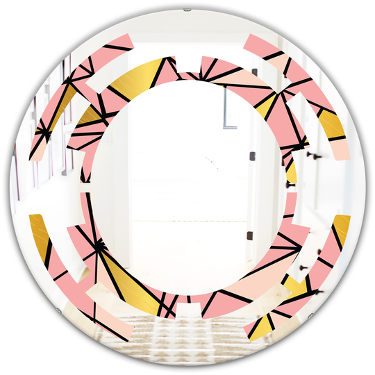 Designart 24-in Pink Round Triangular Gold Design II Modern Polished Wall Mirror