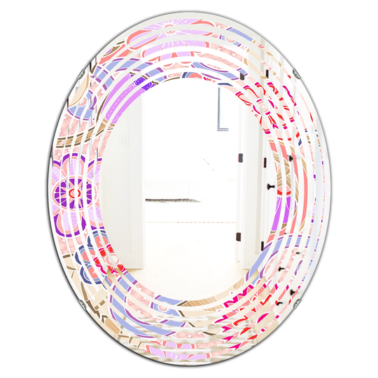 Designart Floral Botanical Retro XIII Modern Oval Wall Mirror in Multi-Colour