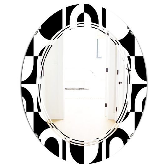 Designart 31.5-in x 23.7-in Geometric Pattern VIII Modern Oval Wall Mirror - Black