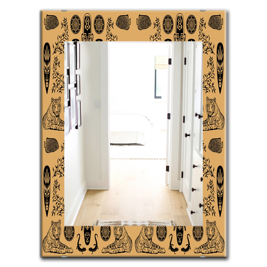 Designart 35.4-in x 23.6-in Orange Ethnic Mask Bohemian and Eclectic Mirror