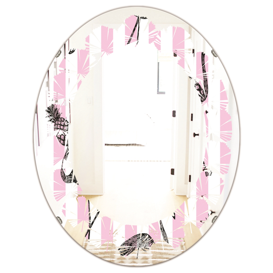 Designart Oval 31.5-in L x 23.7-in W Flamingo on Pink Modern Polished Wall Mirror