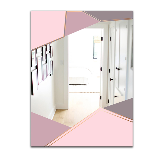 Designart Triangles Rectangular 35.4-in L x 23.6-in W Polished Glam Grey/Pink Wall Mounted Mirror