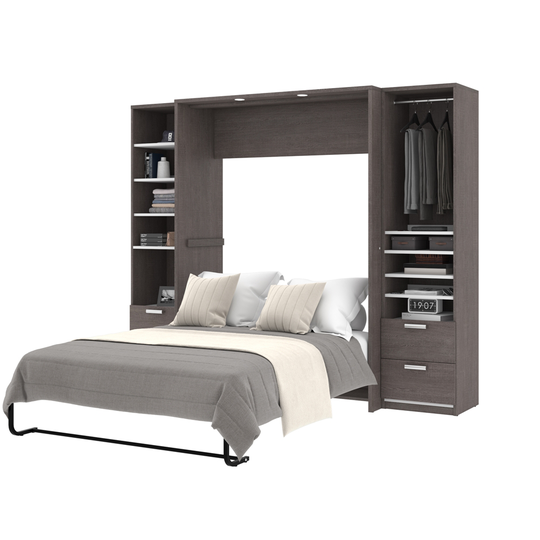 Bestar Cielo Full Murphy Bed Integrated Storage in Bark Grey & White