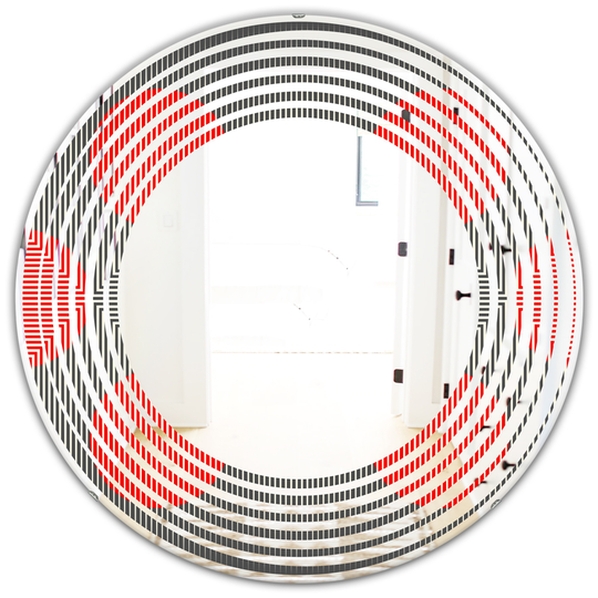Designart 24-in Round Modern Circle and Line Geometric Pattern Red Polished Wall Mirror