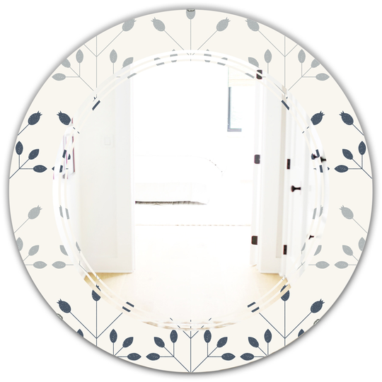 Designart 24-in Round White Floral Retro Botanical Pattern I Polished Wall Mirror