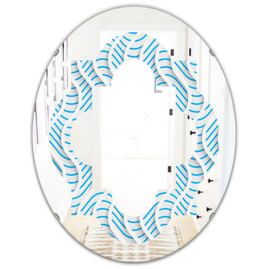 Designart 31.5-in L x 23.7-in W Oval 3D White and Light Blue Pattern II Polished Wall Mirror