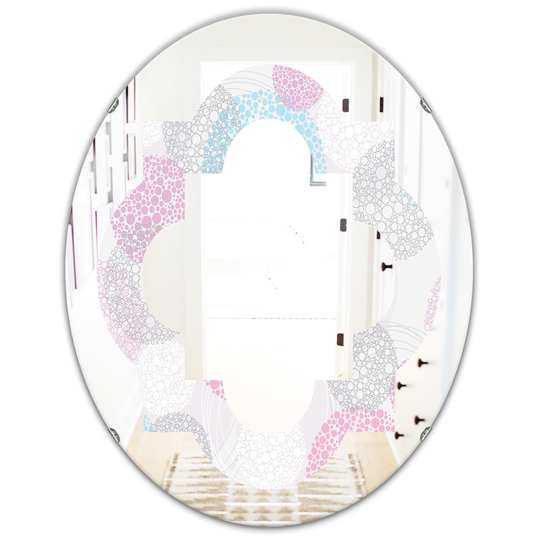 Designart Circular Abstract Retro Geometric III Grey Oval 31.5-in L x 23.7-in W Polished Modern Wall Mounted Mirror