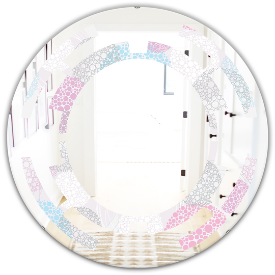 Designart Circular Abstract Retro Geometric III Round 24-in L x 24-in W Polished Modern Grey Wall Mounted Mirror
