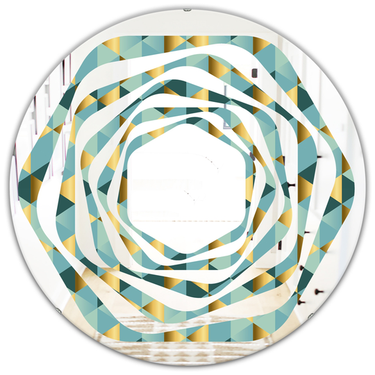 Designart 24-in x 24-in Gold and Blue Dynamics V Modern Round Wall Mirror