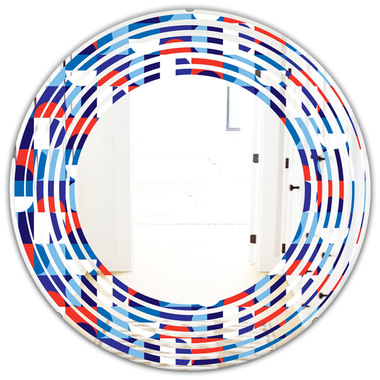 Designart 24-in x 24-in Blue, Red and White Polka Dots Modern Round Wall Mirror