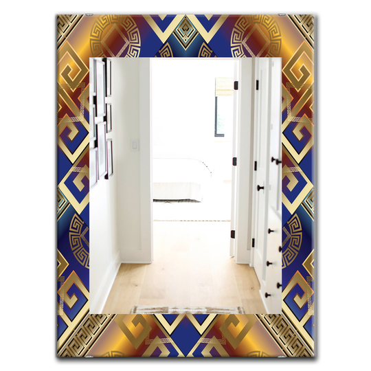 Designart Canada 35.4-in L x 23.6-in W Rectangle Meander Greek Royal Blue Polished Wall Mirror