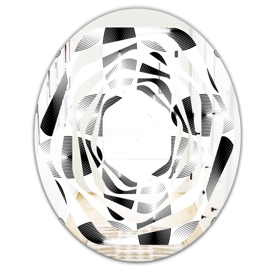 Designart 31.5-in x 23.7-in Black Retro Geometrical Abstract Pattern IV Modern Oval Wall Mirror
