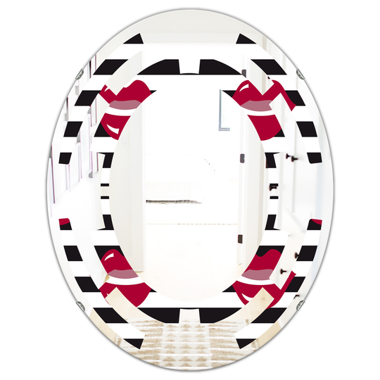 Designart 31.5-in L x 23.7-in W Black Oval Red Lips Fashion Pattern Modern Polished Wall Mirror