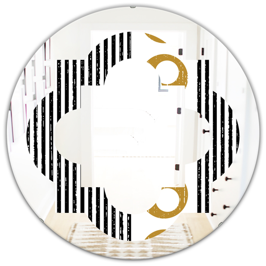 Designart 24-in x 24-in Vertical Retro Geometrical Pattern I Modern Round Wall Mirror - Black