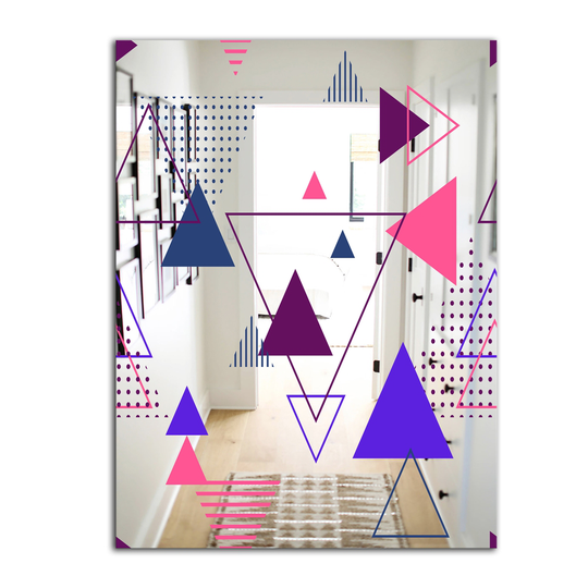 Designart Triangular Spacy Spheres 5 Rectangular 35.4-in L x 23.6-in W Polished Mid-Century Blue Wall Mounted Mirror