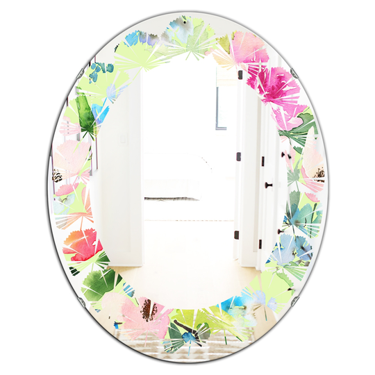Designart Canada Oval 31.5-in L x 23.7-in W Floral Botanical Retro Polished Wall Mirror
