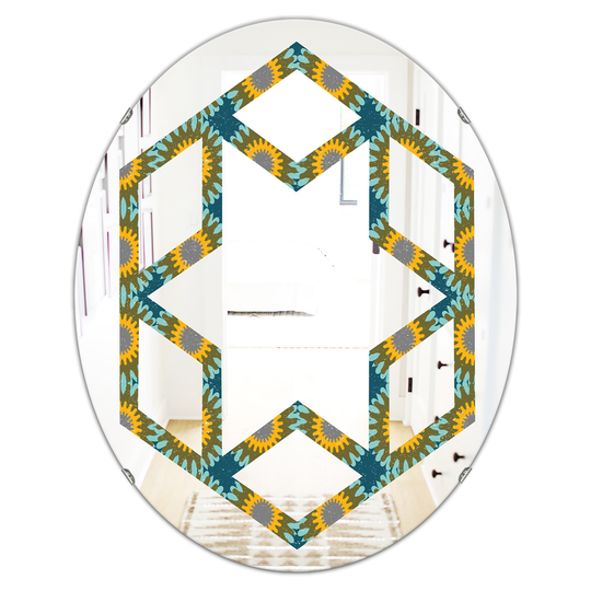 Designart 31.5-in L x 23.7-in W Yellow Oval Retro Circular Pattern I Polished Wall Mirror