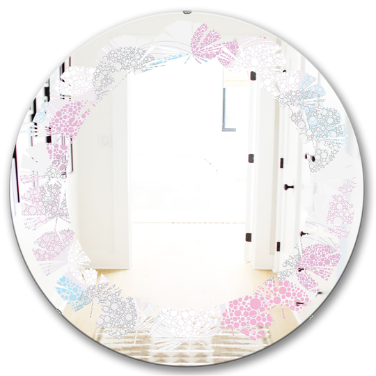 Designart Circular Abstract Retro Geometric III Round 24-in L x 24-in W Polished Edge Modern Grey Wall Mounted Mirror