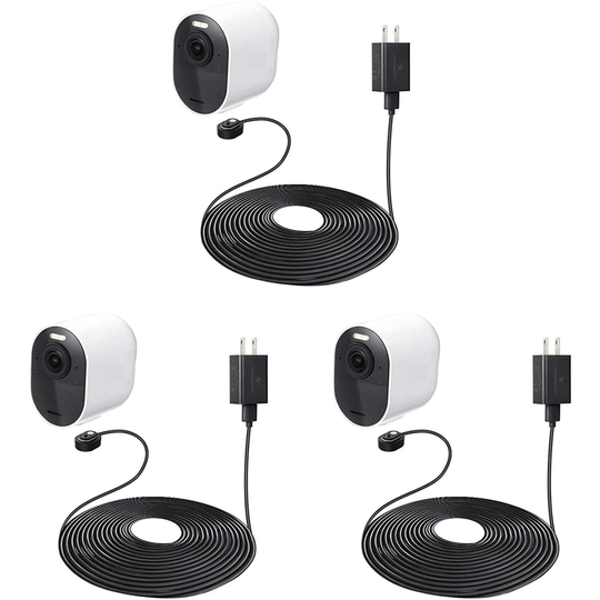 Wasserstein Black 25-ft Charging Cable with Adapter for Arlo Pro 3/Pro 4/Ultra/Ultra 2 (3-Pack)