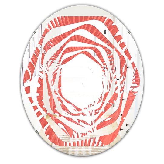 Designart 31.5-in Tropical Retro Foliage Coral I Modern Oval Wall Mirror in Red